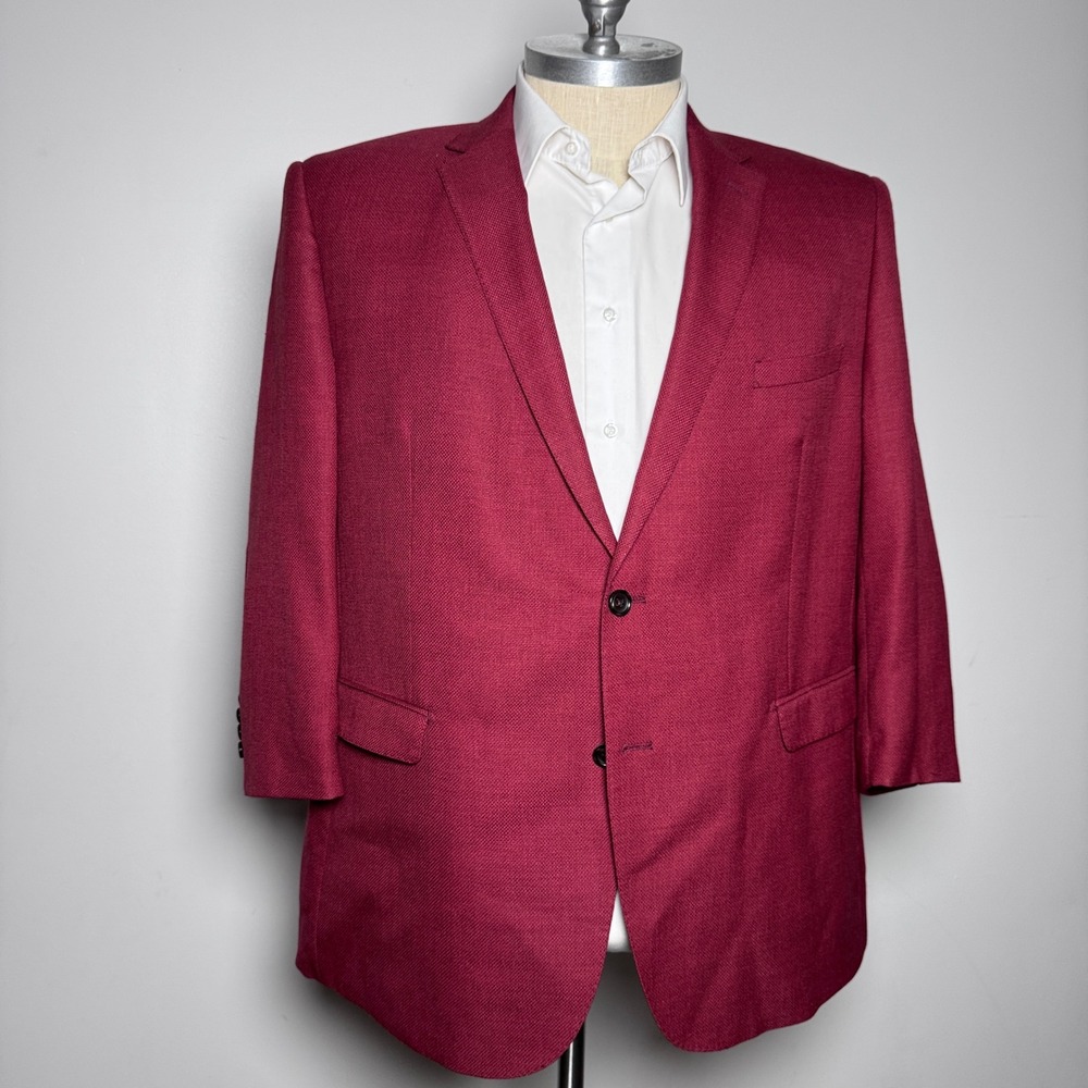 Tiglio Luxe Blazer Mens 40R Sangria Red Wool Elbow Patches Italy (Shortened)